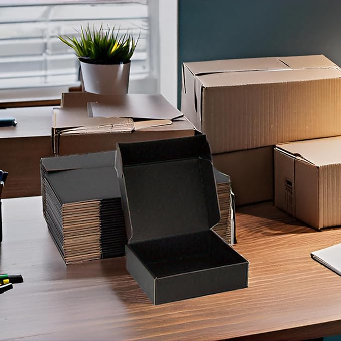 Small Shipping Boxes 7x5x2 Inch (25 Pack) - Sturdy Black Corrugated Cardboard Boxes for Small Business, Ecommerce, Mailing & Packaging | Recyclable Gift & Storage Boxes - Image 4