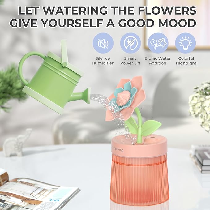 Gardenia Desktop Humidifier for Bedroom, Quiet Cool Mist Humidifier with Diffuser and LED Night Light, Auto Shut-Off, 260 ML Portable Humidifier for Car Outdoor, Home, Indoor, Nursery, Plant (Pink) - Image 3
