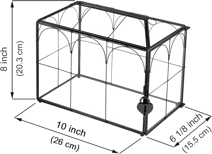 Wedding Card Box with Slot, 10.2'' Large Black Glass Card Boxes for Reception, Clear Decorative Storage Box with Lock for Baby Shower, Birthday Party, Christmas, Bridal Shower - Image 6