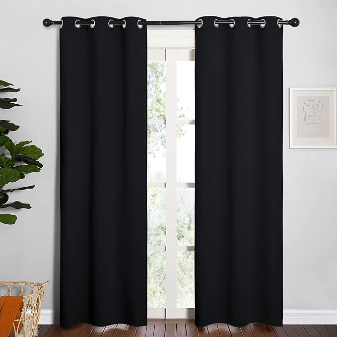 NICETOWN Blackout Draperies Window Curtain Panels, Autumn/Winter Thermal Insulated Solid Grommet Blackout Curtains/Drapes for Cafe (Set of 2, 34 inches by 84 inches, Black) - Image 2
