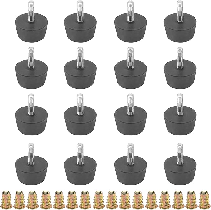 16Pcs M6x20 Medium Hard Rubber Bumper Feet with Screw-in Nut for Furniture Glide Leveling Floor Protector by Rrina