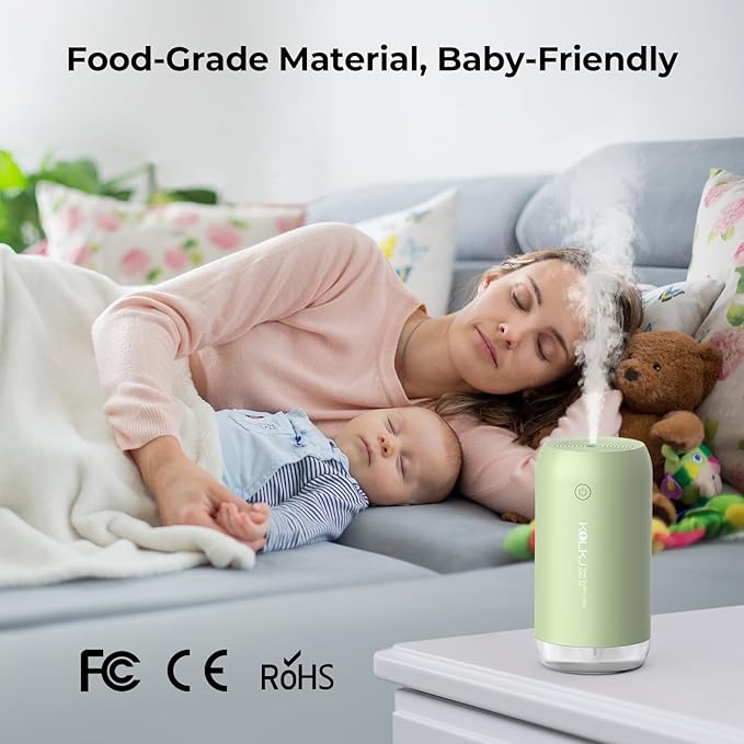 Portable Mini Humidifier, KQLKJ 350ml Small Cool Mist Humidifiers, USB Personal Desktop Humidifier for Bedroom Car Office Travel with Auto Shut-Off & 2 Mist Modes (Green) - Image 4