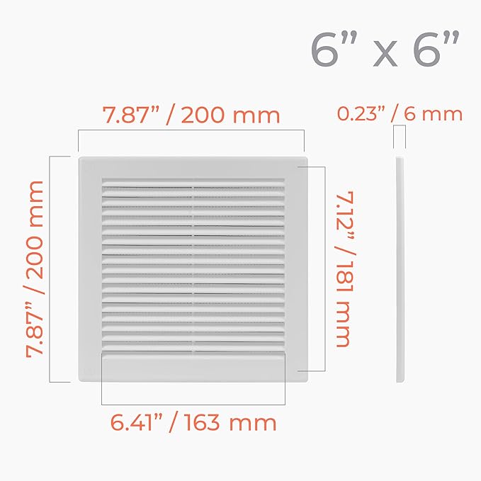 8" x 8" (Outer Size) Square Air Vent Cover – White Plastic Vent Deflector - Screen Mesh, Surface Mount Wall Ceiling – Cold Air Return Soffit Air Vent Cover - Register Indoor Outdoor - Image 4