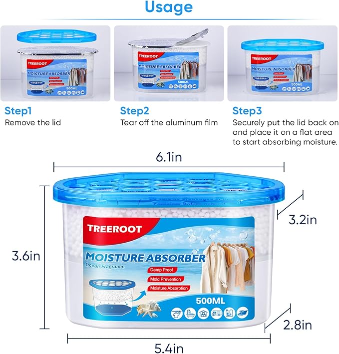 16 Pack Moisture Absorbers, 10.5 OZ Humidity Absorber Bucket, Moisture Absorbers for Closet, Dehumidifier Bucket for Wardrobes (Ocean Scent), Kitchens and Bathrooms - Image 9