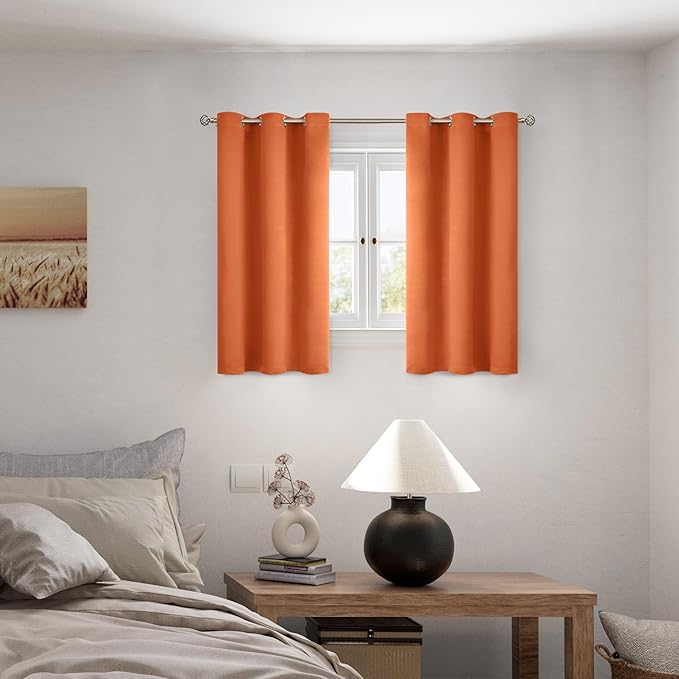 BGment Short 100% Blackout Curtains for Bedroom, Thermal Insulated Lined Energy Efficiency Noise Reducing Grommet Curtains 54 Inch Length for Small Window 2 Panels Each 42 Inch Wide, Burnt Orange - Image 2