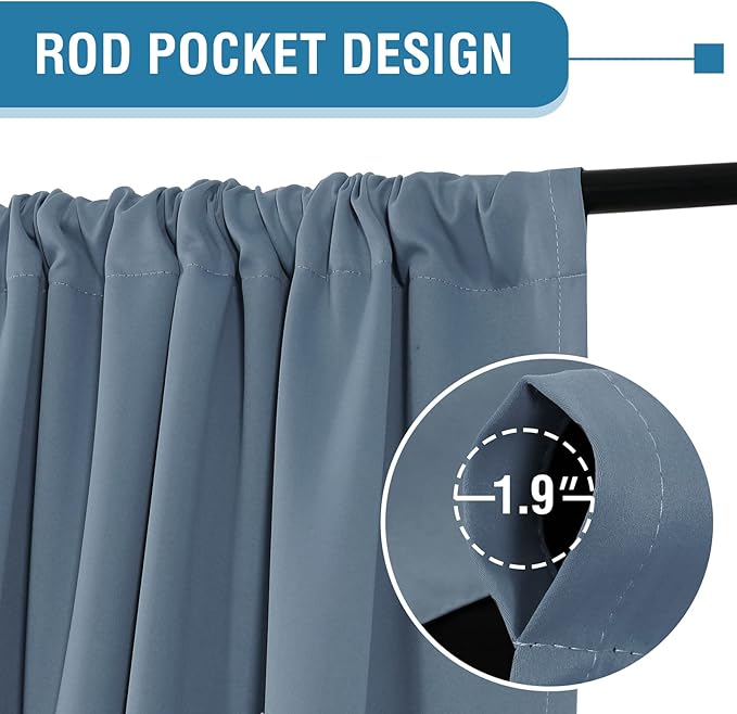H.VERSAILTEX 100% Blackout Curtains for Bedroom 42 Inches Wide Thermal Insulated Blackout Curtains 84 Inches Long Rod Pocket Curtains for Living Room with Black Liner 2 Panels Set, Stone Blue - Image 3