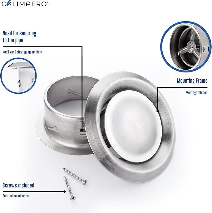 calimaero® TVE 4" Stainless Steel Vents, Round Adjustable Wall Air Vent Ventilation Cover Vents for HVAC Fits Only with Metal Ducts - Image 3