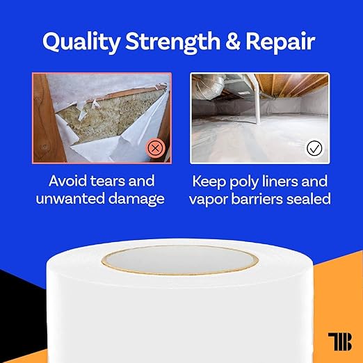Vapor Barrier Tape - 4 inch x 180' Roll, Made in USA, White Polyethylene Tape for Crawl Spaces & Moisture Barriers, Waterproof Seal & Seam Tape for Underlayment, Insulation, and Plastic Liners - Image 2