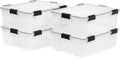 IRIS USA 41 Quart WEATHERPRO Plastic Storage Box with Durable Lid and Seal and Secure Latching Buckles, 4 Pack, Weathertight, Keep Pest Dust and Moisture Out, for Oversized Bulky Items, Clear/Black by IRISUSA