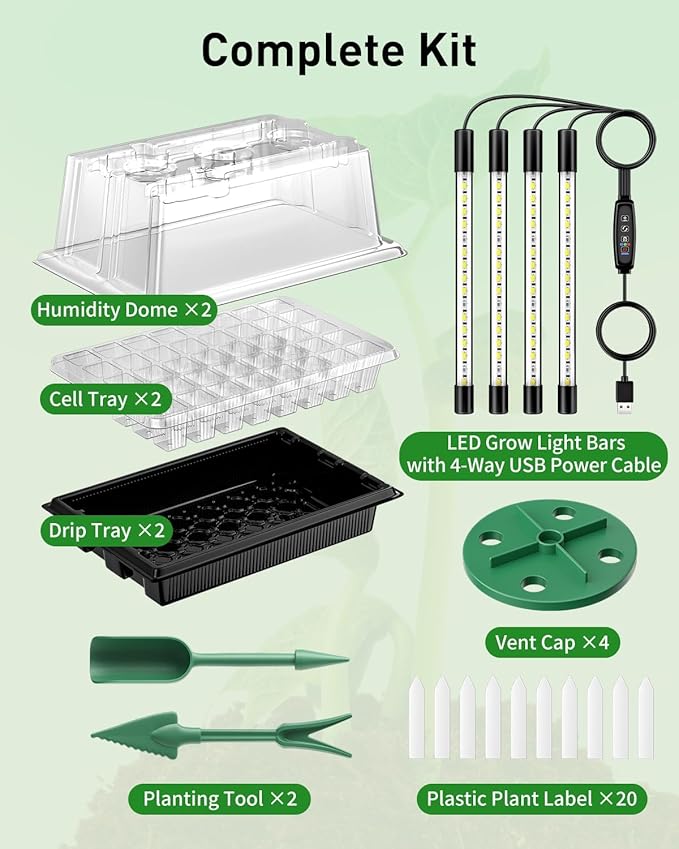 Pawfly Seed Starter Trays, 2 Pack 80 Cells Seed Starter Kit with Adjustable Grow Light Bars & 3.5" Humidity Domes, Seeding Tray with Lids, Reusable Plant Germination Trays for Seed Starting - Image 7