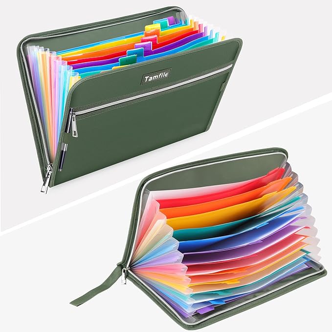 Fireproof Safe Accordion File Organizer Bag Folder,Waterproof Expanding Filing Folder with 14 Pockets, A4 Letter Size, Document Organizer Holder and Color Labels /2 Zipper (Green 14.3" x 9.8") - Image 4