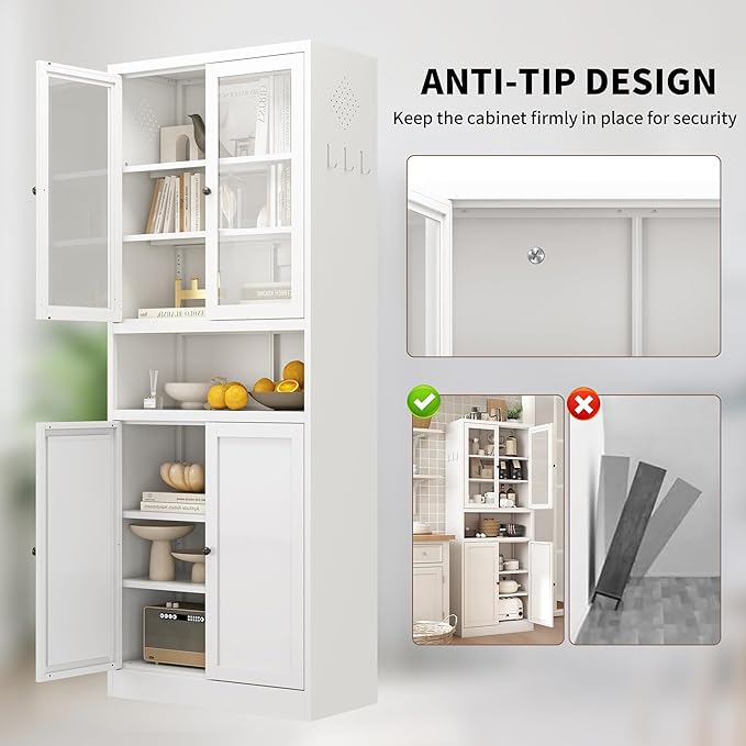 Kitchen Pantry Cabinet with Microwave Stand, 72" Tall Kitchen Hutch Storage Metal Pantry for Kitchen Dining Room Living Room Bathroom,Assembly Required (White) - Image 5