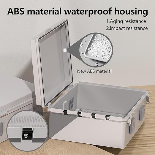 Electrical Junction Box, Ventilated Design, Cable Grommets, Indoor/Outdoor Use with Mounting Panel & Hinged Cover. Waterproof IP 65. (Grey Cover, 17.7"x13.7"x7.9") - Image 5