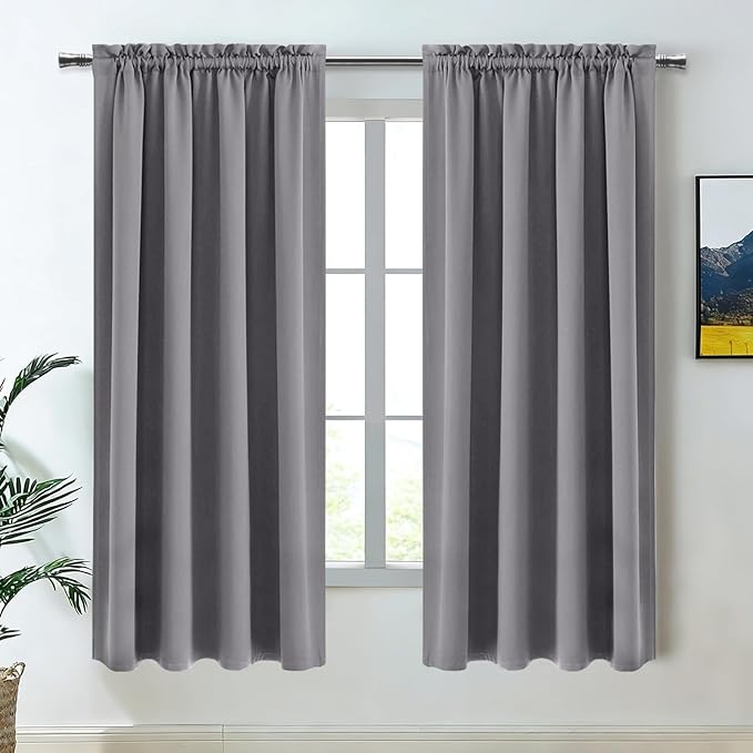 DWCN Blackout Curtains for Bedroom - Thermal Insulated Privacy Energy Saving Rod Pocket Drapes for Living Room, W 38 x L 72 Inch, Grey, Set of 2 by DWCN