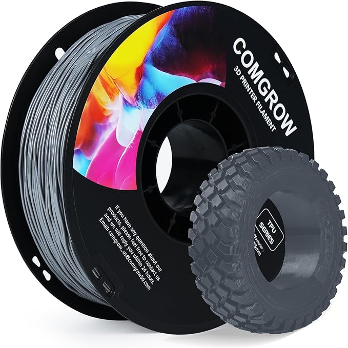 Comgrow TPU Filament 1.75, 3D Printing Filament, Flexible 3D Printer Filament, 95A Soft 3D Printing Filament fit Most 3D Printers Dimensional Accuracy +/- 0.02mm Filament TPU Grey 1kg (2.2lbs) by Comgrow