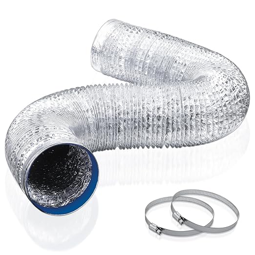 Wathai 4 Inch Flexible Dryer Vent Hose, 10ft Thick Aluminum Foil Ducting Kit for Tight Spaces Crush-Resistant Exhaust Hose with 2 Clamps, Ventilation Duct for Dryer and HVAC Systems by Wathai