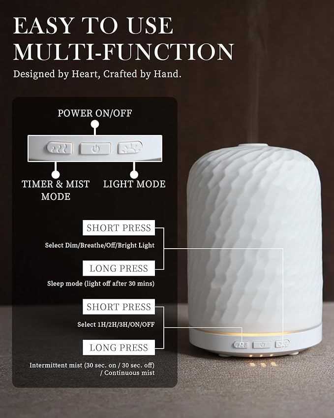Essential Oil Diffuser – 2.4MHz Ultrasonic Aromatherapy Diffuser, Health Night Light, Timer & Auto Shut-Off, BPA-Free, 120ml Ceramic Oil Diffuser for Home, Office, or Spa, Yoga - Image 4