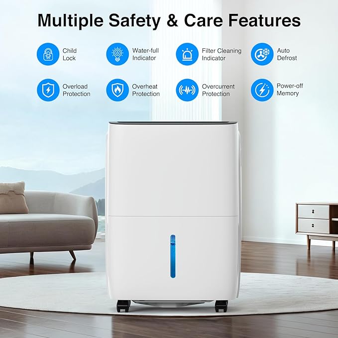 ZAFRO Dehumidifiers for Home and Basement with Drain Hose, Energy Saving Max 80 Pints Dehumidifier with Auto or Manual Drainage, Auto Defrost, Three Modes, 24Hrs Timer - Image 3