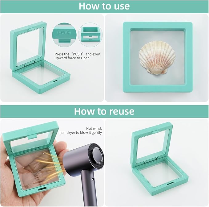 20 Pcs Seashell Holder, 3D Floating Display Box 2.7 x 2.7 Inches, Transparent Display Case for Sea Shell Collectibles, Jewelry, Rings, Crystal, Badges, Coastal Decor (Blue White Mint Sky Blue) - Image 4