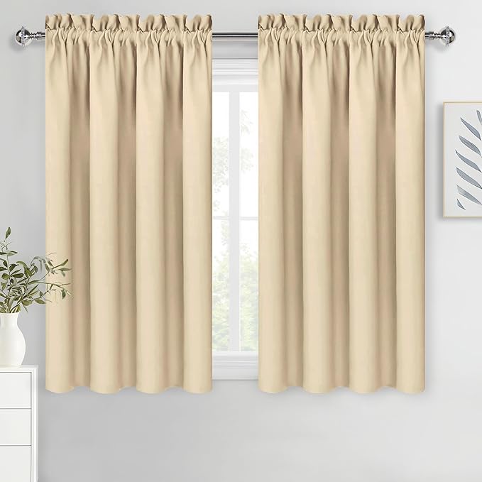 DWCN Beige Blackout Curtains for Bedroom – Rod Pocket Thermal Insulated Energy Saving Drapes for Living Room and Bedroom, W 38 x L 45 Inch, 2 Panels by DWCN