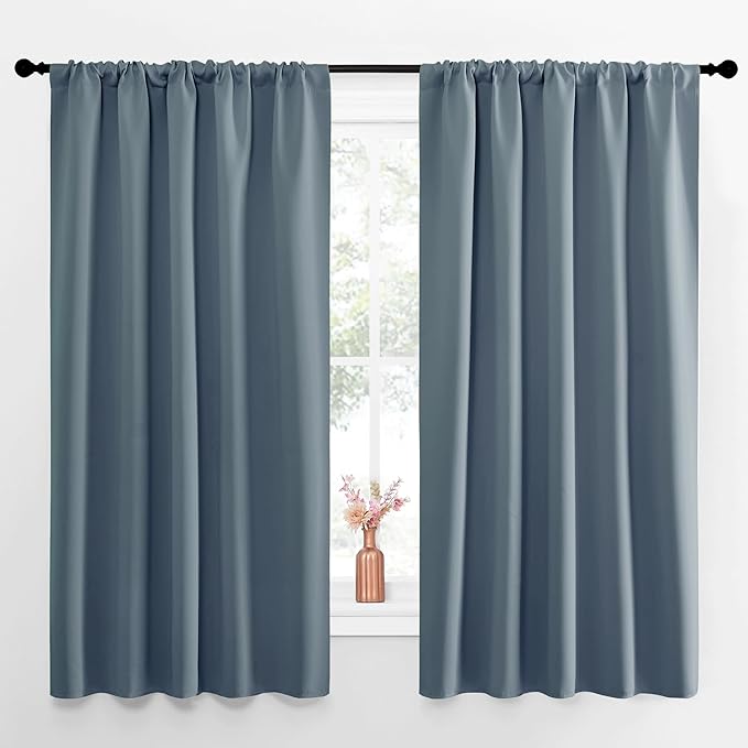 NICETOWN Blackout Curtains for Living Curtains, Smoky Blue, Set of 2, 52 by 63 Inch, Window Treatment Blackout Curtain Panels, Home Decor Thermal Insulated Solid Drapes for Bedroom by NICETOWN
