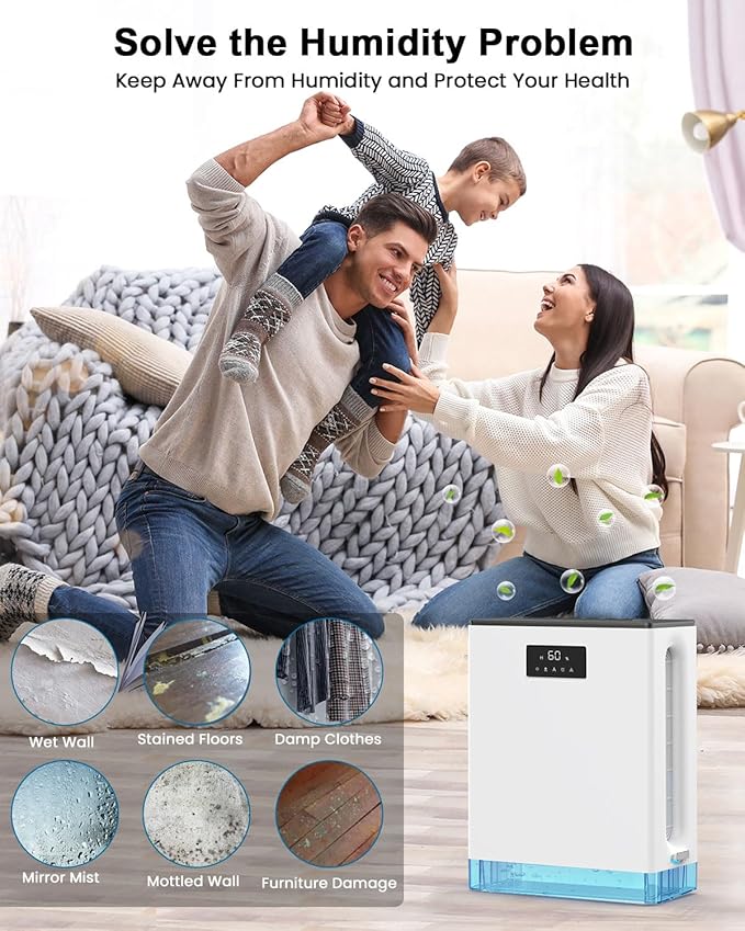 BIZEWO Dehumidifier for Home, (980 sq.ft) Queit Dehumidifiers for Bathroom, Basement, RV with 101 oz Water Tank, 2 Modes, Auto Defrost, Auto Shut Off, Timers, 7 Colors Ambient Light - Image 7