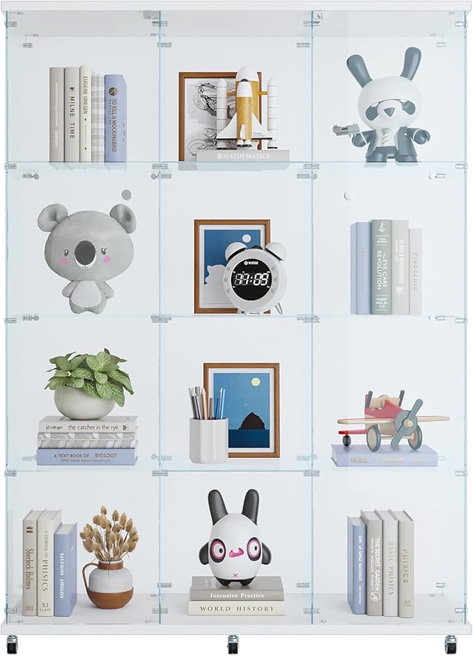 Yoluckea 4 Shelves Glass Display Cabinet Extra Large, Floor Standing Clear Glass Curio Cabinet Collection Display Case for Living Room Bedroom 66.14” x 47.64” x 14.57” White - Image 9