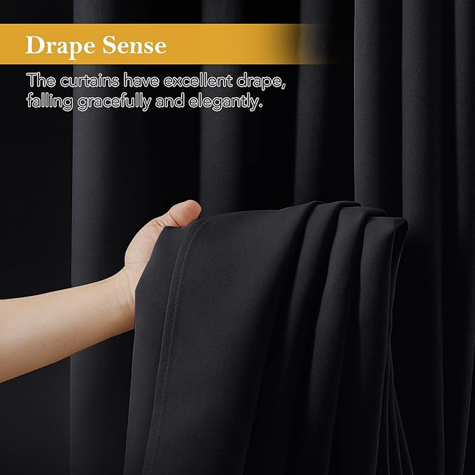 RYB HOME Blackout Thermal Insulated Curtains, Portable Curtain for Sliding Glass Door/Storage/Space Room Divider, Large Window Treatment Room Divider Panel, W80 x L84, Black, 1 Panel - Image 6