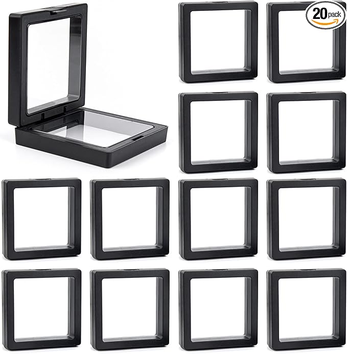 Framendino, 20 Pack Black 3D Floating Frame Display Case Challenge Coin 2.8x2.8x0.8 Holder Stands Jewelry Storage Box for AA Medallion Shells Gems by Unknown