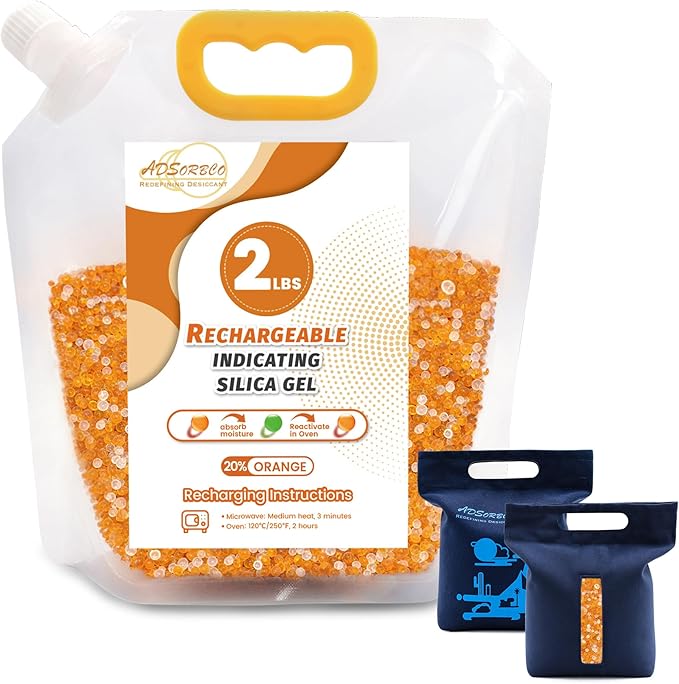 Silica Gel Desiccant Beads – Reusable Desiccant Bulk 3mm Beads for 3D Filament, Electronics, Cameras, Jewelry, and Safes (Orange White MIX, 2 LBS+1 Bag) by SorbcoPackagingLLC