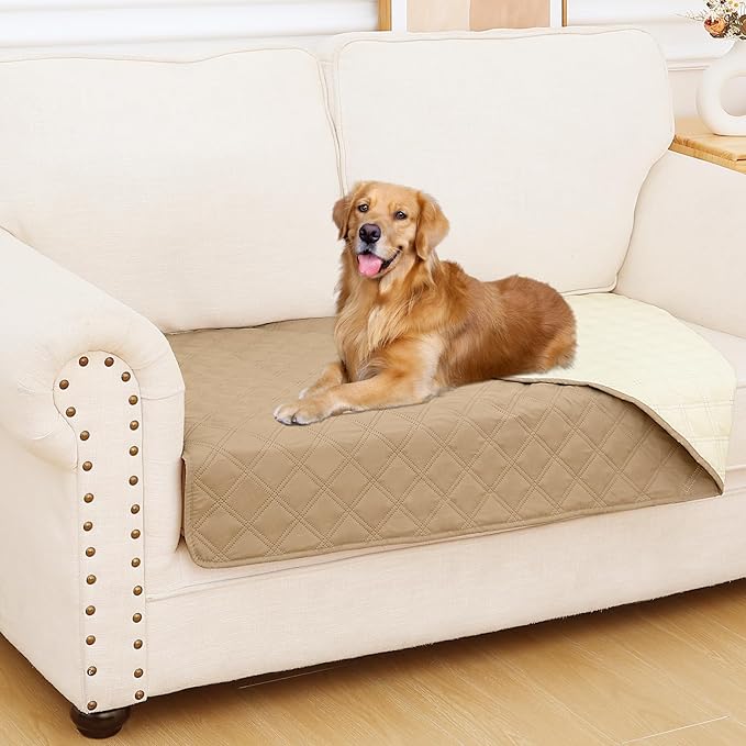 Smiry Waterproof Dog Bed Cover Pet Blanket, Soft Washable Dog Blanket for Furniture Bed Couch Sofa Reversible, Checkered (30"x53", Camel/Beige) by Smiry