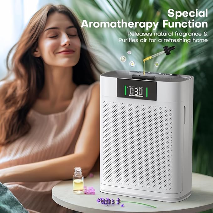 Air Purifier for Large Room up to 2300 Sq Ft, Honeyuan Air Purifiers for Pets, with PM 2.5 Display Air Quality Sensor, Aromatherapy, Child Lock, ZY3866G, off White - Image 5
