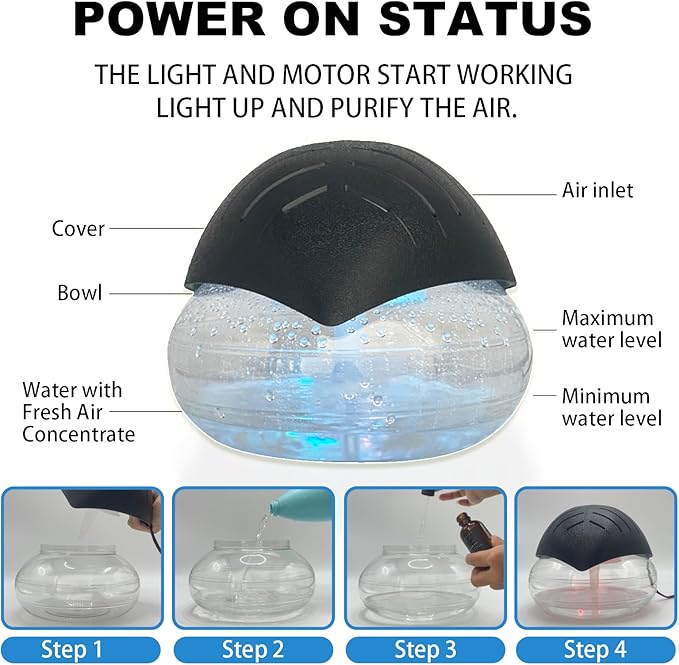 Air Freshener（Black） - for Home, Bedroom, Office and Warehouse - Essential Oil Aroma Diffuser with LED Color Night Light and Soothing Water Flow Sound - for Pets and Smokers. - Image 7