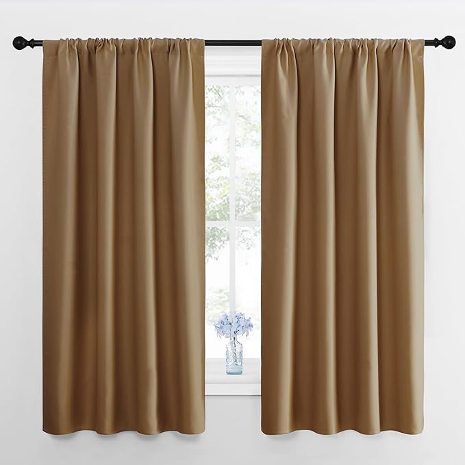 NICETOWN Gold Brown Blackout Curtains Panels for Window, Thermal Insulated Rod Pocket Blackout Drapes/Draperies for Living Room (2 Panels, W42 x L63 inches) by NICETOWN