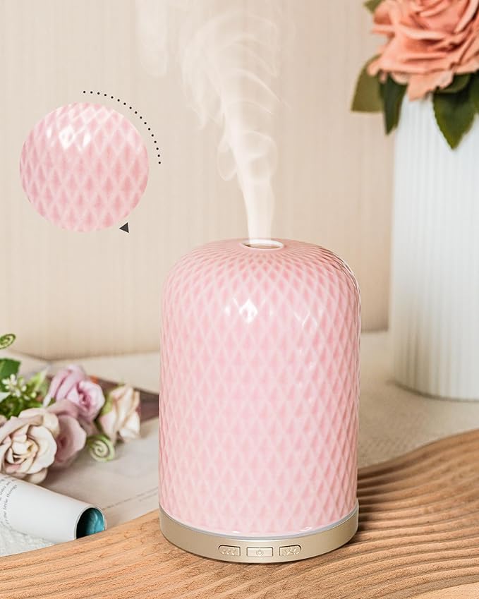 Essential Oil Diffuser for Home, 120ML Diffusers for Essential Oils Large Room, Ceramic Diffuser with USB Cable, Warm Ambient Light, Aromatherapy Diffuser Home Decor, Gift Choice, Pink by ONABOVIVA