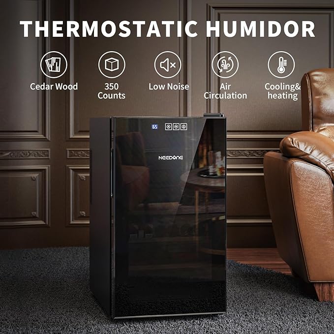 NEEDONE Cigar Humidor 48L with Heating and Cooling Temperature Control System, Quiet Thermostatic Electric Cooler Cabinet for 350 Counts with Digital Hygrometer, Spanish Cedar Wood, Gift for Men - Image 2