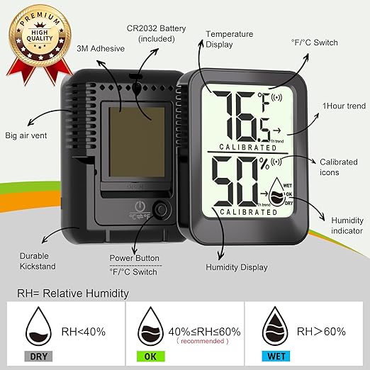 3 Pack Room Thermometer Indoor Hygrometer for Home, Digital Sensor Mini Humidity Gauge Meter, Temperature Humidity Monitor for Bedroom, Pet, Plant - Battery Included - Image 6