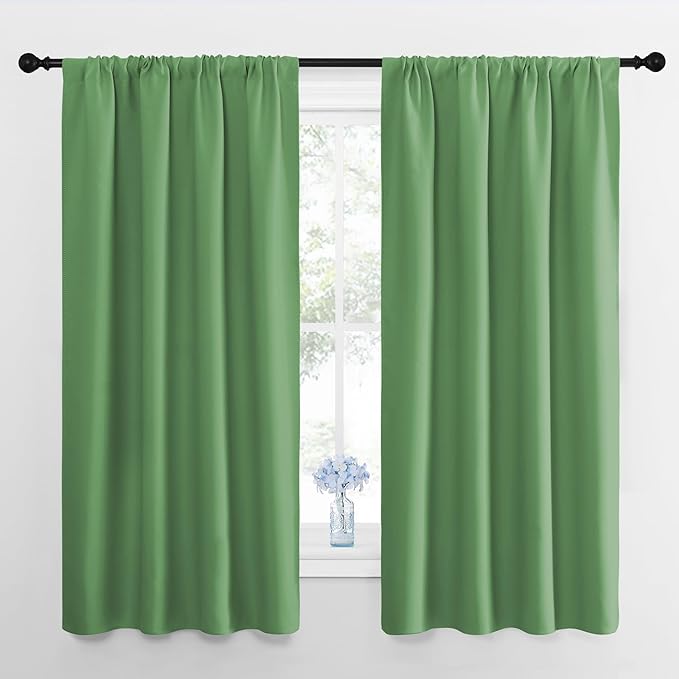NICETOWN Kitchen Curtains, Short Blackout Drapes, Froest Green, 42" Wide by 54" Long, 2 PCs, Thermal Insulated Blackout Curtain Panels for Kids Room, Play Room by NICETOWN
