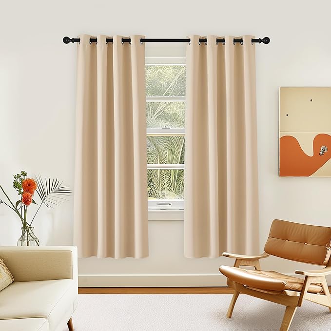 NICETOWN 72 inch Bedroom Curtain, Thermal Insulated Grommet Window Treatments Room Darkening Sound Reducing for Kids Room/Home Office, Biscotti Beige, 1 Panel, W46 x L72 by NICETOWN