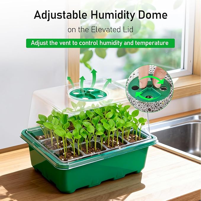 MIXC Seed Starter Tray with Elevated Lid, 120 Cells Seed Starter Kit with Adjustable Humidity Dome, Drainage Hole, Clear Heightened Lids for Indoor Outdoor Greenhouse Gardens, 10 Pack, Green - Image 3
