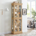 Lighted Glass Curio Cabinet with Lights & Adjustable Shelves,Corner Curio Display Cabinet with Wood Frame (Free Standing,Light Bulb Include) by Unknown