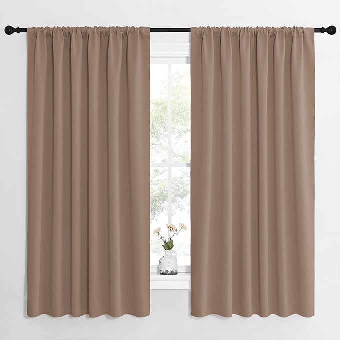 NICETOWN Kids Blackout Curtain Panels - Window Treatment Thermal Insulated Solid Rod Pocket Blackout Drapes for Bedroom (Cappuccino, Set of 2, 62 by 63 Inch) by NICETOWN