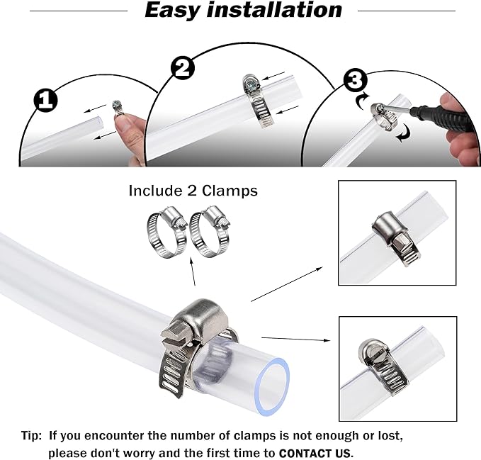 DAVCO 3/8" ID - 100 ft Clear Vinyl Tubing, Low Pressure Flexible PVC Tube, Heavy Duty UV Chemical Resistant Lightweight Plastic Vinyl Hose, BPA Free and Non Toxic, with 2 Stainless Clamps - Image 4