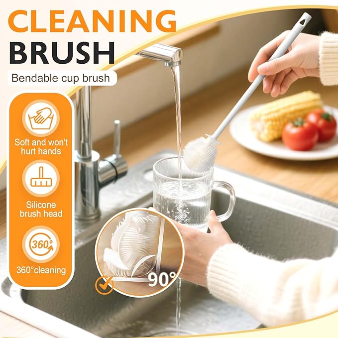 360° Flexible Silicone Bottle Brush with Long Handle, 2025 New Bottle Cleaning Brush, Deep Cleaning Brush for Narrow Neck Bottles, Water Bottles, Baby Bottles, Flasks Soft Bottle Brush (2PC) - Image 2