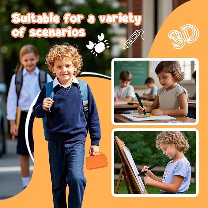 Case Compatible with 3Doodler Start+ Essentials for 3D Pen Set for Kids, Carrying Holder Fit for Printing Pens, Storage Organizer for Printing Filament Refill, Micro-USB Charger (3D-04B-Orange) - Image 7