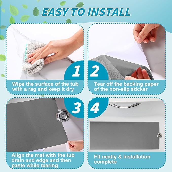 16" x 40" Non Slip Bathtub Mat with Drain Cut Out Anti Slipping Non Skid Safe Tub Mat Adhesive Peel and Stick Bath Tub Mat PEVA Tub Sticker for Shower Floor Boat Wet Areas(Gray) - Image 5