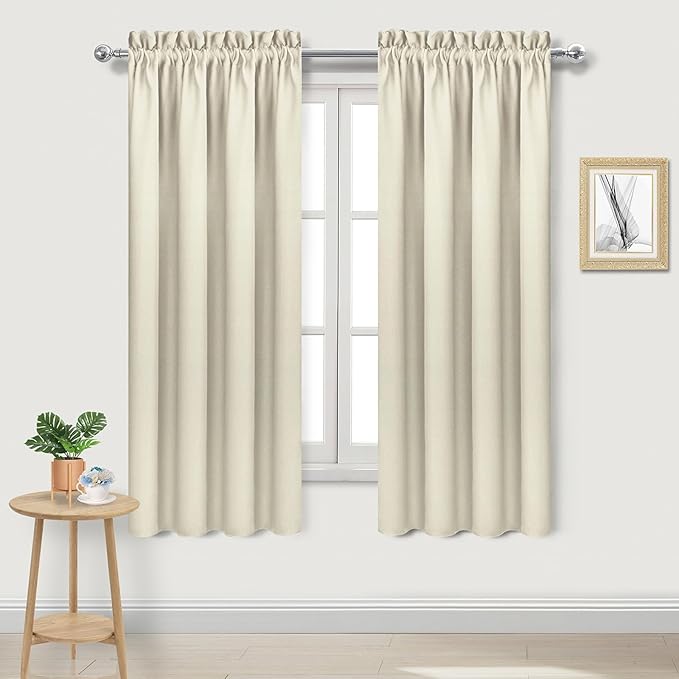 DWCN Blackout Curtains for Bedroom – Rod Pocket Thermal Insulated Noise Reducing Noise Reducing Drapes for Living Room, W 42 x L 63 Inch, 2 Panels, Light Beige by DWCN