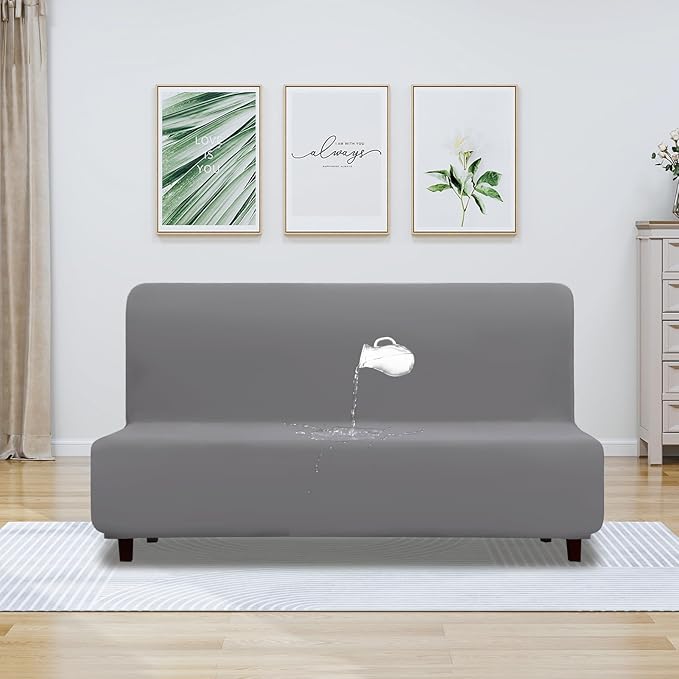 PureFit 100% Dual Waterproof Futon Cover, Couch Cover - Stretch Non Slip Fleece Sofa Covers Washable, Leakproof Furniture Protector for Kids, Pets, Dog (Light Gray) - Image 2