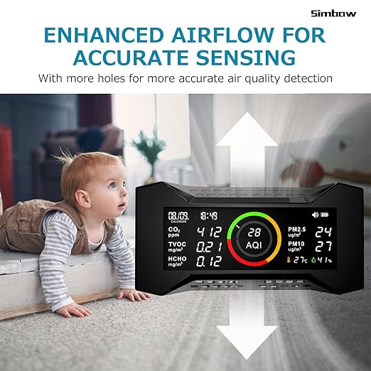 8-in-1 Air Quality Monitor Indoor, CF-20 Portable Air Quality Tester CO2 Monitor (PM2.5, PM10, CO2, VOC, Formaldehyde, Humidity, Temp) 2600mAh Long-Lasting Battery Sleep-Friendly Display - Image 7
