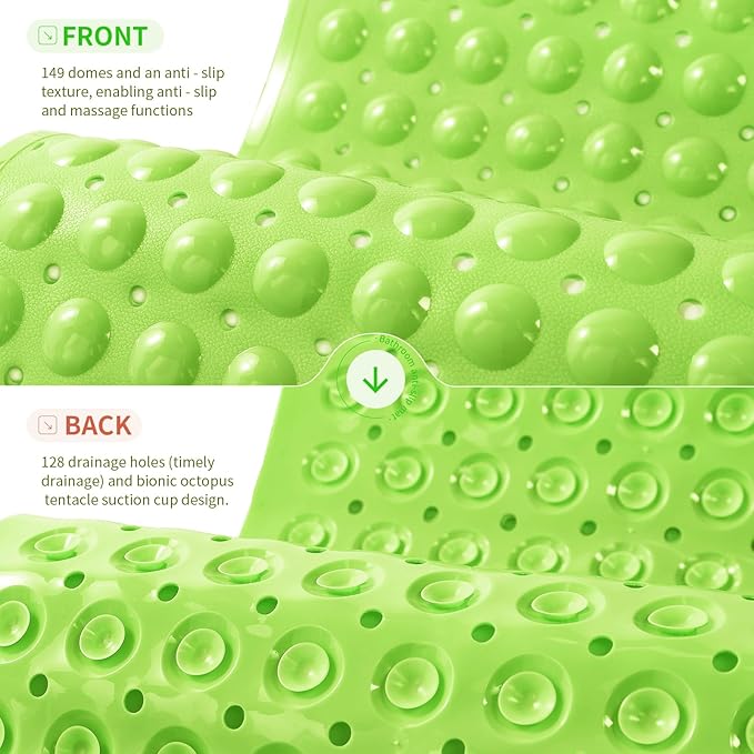 Anti-Slip Bathtub Shower mat, 27.5×14.5（Approximately 70×37cm） inch Soft Oversized Machine Washable Non-Slip Bathtub mat with Drainage Holes, Bathroom Floor Suction Cup.（1-Opaque Pea Green） - Image 2